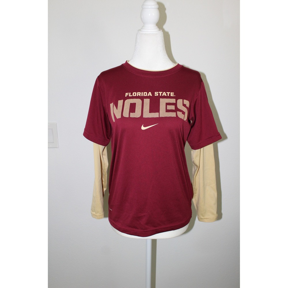 Nike Florida State Seminoles Dri-FIT Kids Medium Maroon Gold Layered Shirt NOLES
